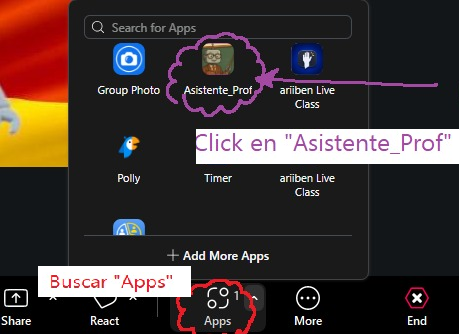 Barra de Apps de Zoom con Asistente_Prof