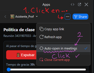 Opción Auto-open in meetings activada